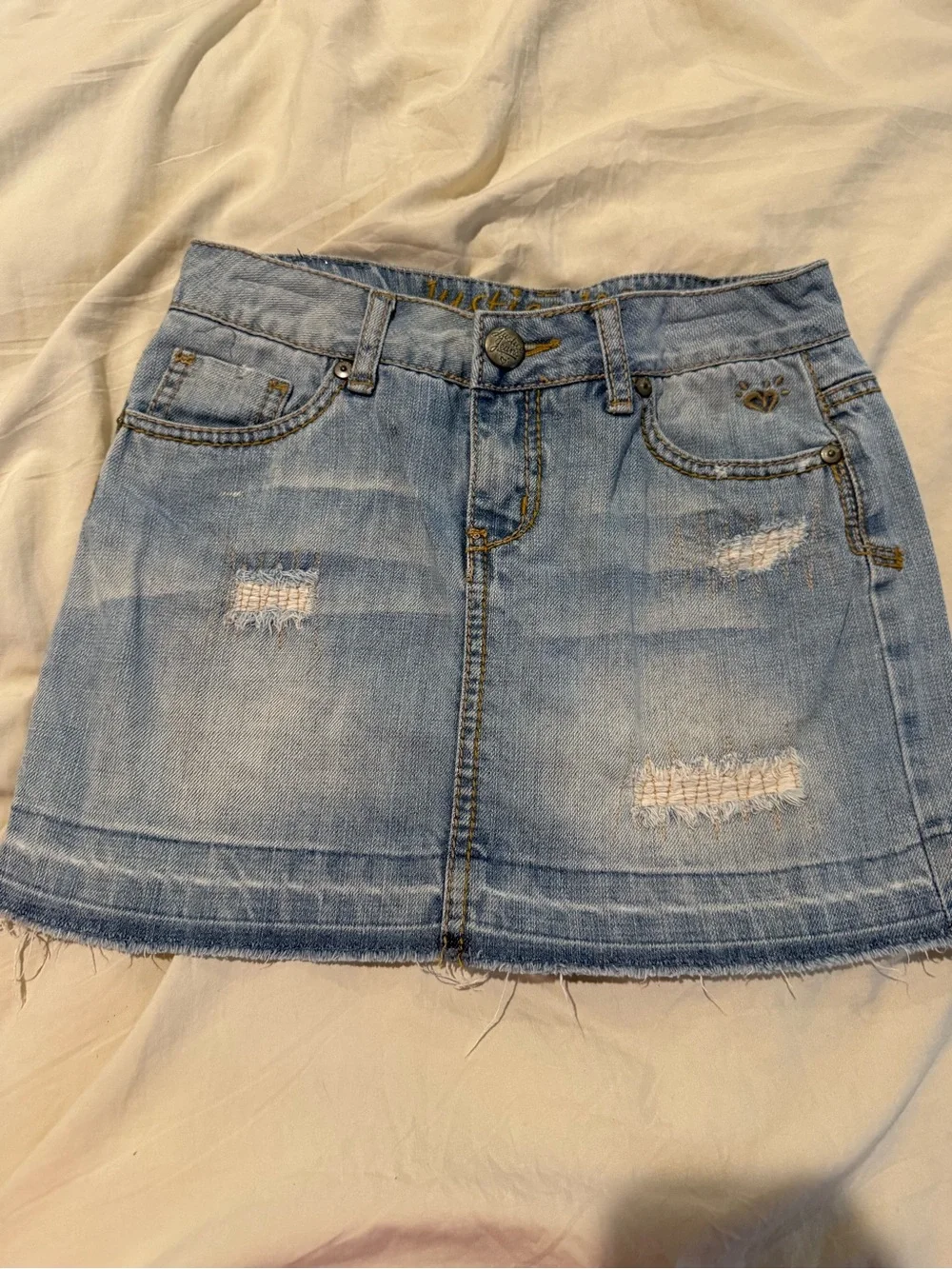Justice Girls Denim Skort Size 10R Light Wash Skirt with Built-In Shorts